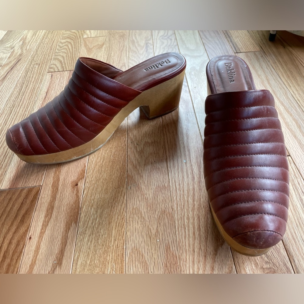 Beklina Brown Quilted Leather Clogs, size 11